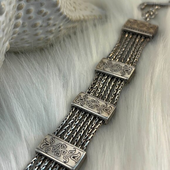 BRIGHTON VINTAGE MULTI-STRAND SILVERPLATED FLORAL BRACELET - Picture 7 of 10